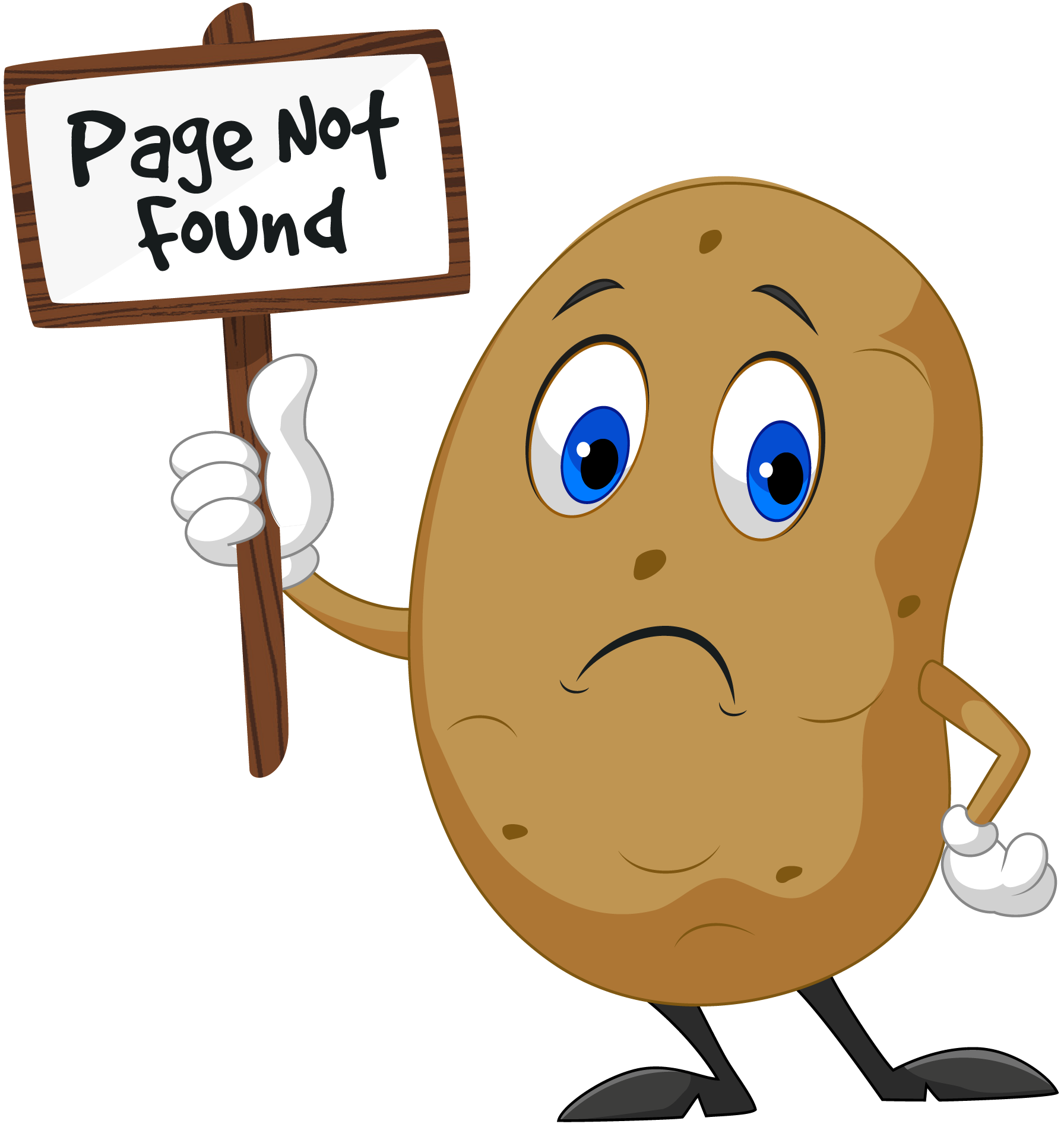 Spud holding Page Not Found sign