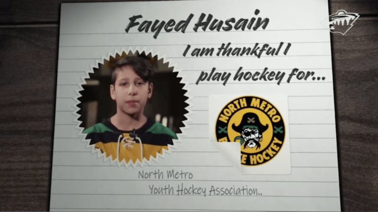Fayed Hisain. I am thankful to play hockey for North Metro Youth Hockey Association.