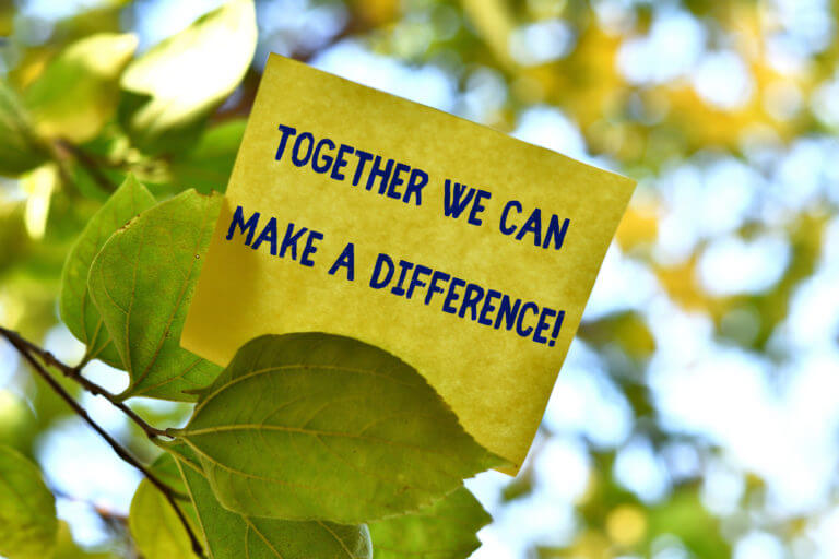 Together We Can Make A Difference. Business concept for be very important some way in like team or group Piece of square paper use to give notation on tree leaf under sunny day.