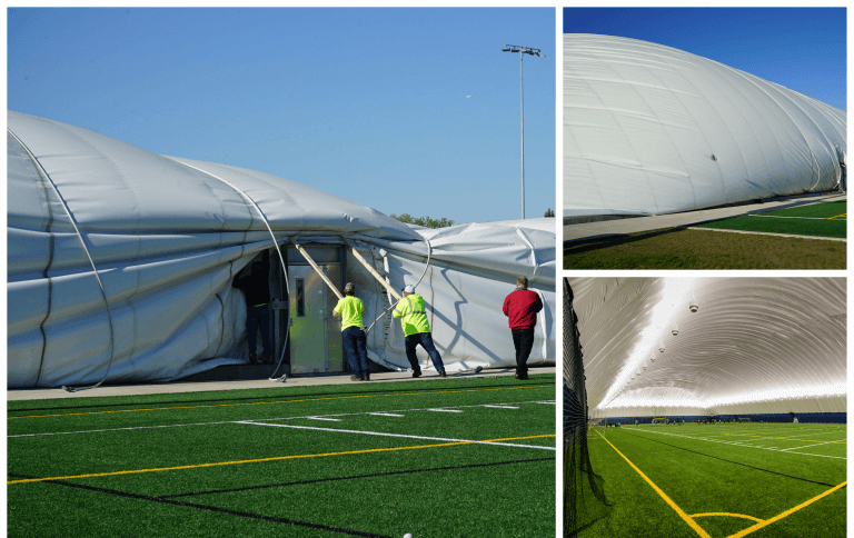 Crews working to deflate the sports dome