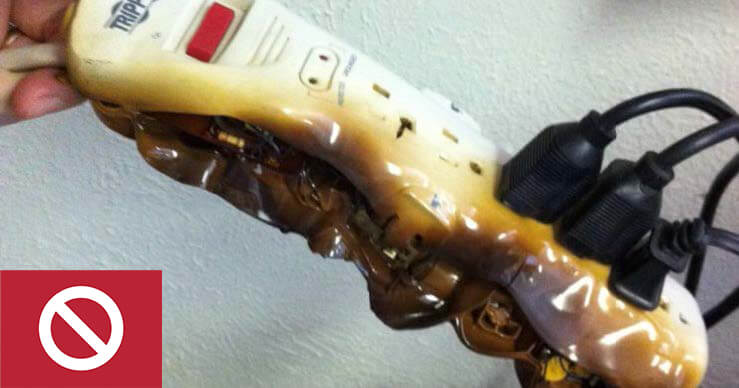 This outlet strip was improperly used and caused a fire hazard.