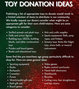 Graphic with gift ideas for a toy drive